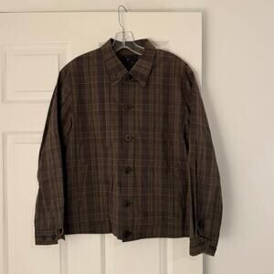 YMC You Must Create Plaid Shirt Jacket Womens L Brown Check Button Overshirt